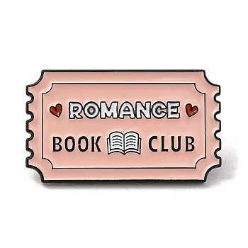 Rectangle with Heart & Word Romance Book Club Enamel Pins, Black Alloy Brooches for Clothes Backpack, Misty Rose, 17.5x30x1.5mm