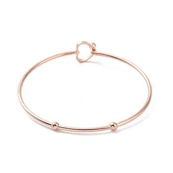 201 Stainless Steel Hollow Out Heart Bangle, Cocktail Wire Wrap Bangle for Women, Rose Gold, Inner Diameter: 2-3/8 inch(6.1cm)