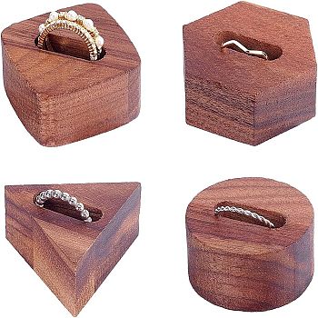Fingerinspire 4 Pcs 4 Styles Black Walnut Ring Displays, Mixed Shapes, Saddle Brown, 1pc/style