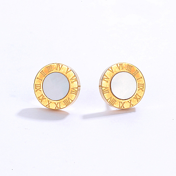 304 Stainless Steel Stud Earrings for Women, Roman Numerals, White, 10mm