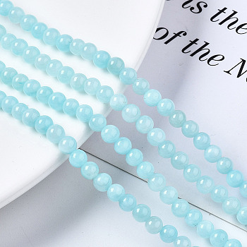 Natural Dyed Yellow Jade Gemstone Bead Strands, Round, Light Sky Blue, 4mm, Hole: 0.5mm, about 95pcs/strand, 15.7 inch