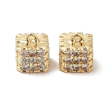 Brass Micro Pave Cubic Zirconia Charms, Real 18K Gold Plated, Cube Charm, Clear, 6x5.5x5.5mm, Hole: 0.6mm