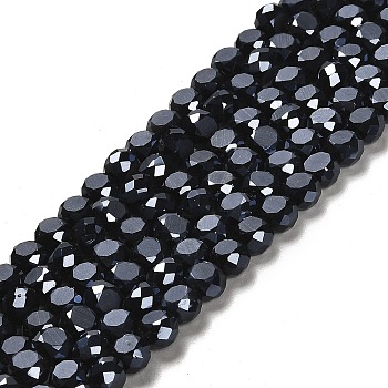 Electroplate Glass Beads, Half Plated, Faceted, Frosted, Flat Round, Black, 6x3mm, Hole: 1mm