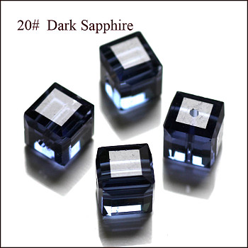 Imitation Austrian Crystal Beads, Grade AAA, Faceted, Cube, Prussian Blue, 4x4x4mm(size within the error range of 0.5~1mm), Hole: 0.7~0.9mm
