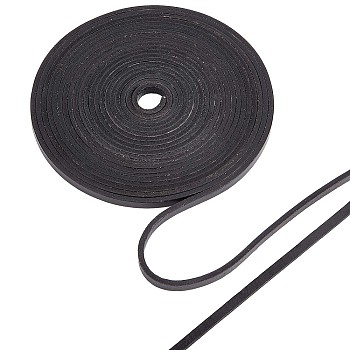 Flat Cowhide Leather Cord, for Jewelry Making, Black, 6x3mm