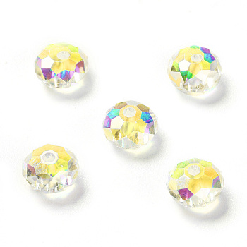 Electroplate Glass Beads, AB Color Plated, Faceted, Rondelle, Crystal AB, 6x4mm, Hole: 1.2mm