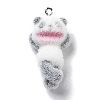 Resin Pendants, With Platinum Iron Loop, Panda Charms, Black, 38x19.5x15mm, Hole: 2mm