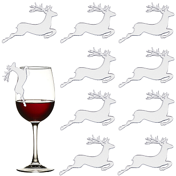 Deer Shape Plastic Wine Glass Charms, Goblet Marker, for Bar, Christmas, Birthday, Party Decoration, Silver, 50.5x82x1.6mm, Inner Diameter: 1x3mm, 20pcs/box