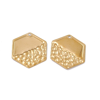 Ion Plating(IP) 304 Stainless Steel Pendants, Hexagon Charm, Real 18K Gold Plated, 26x23x1.5mm, Hole: 1.6mm