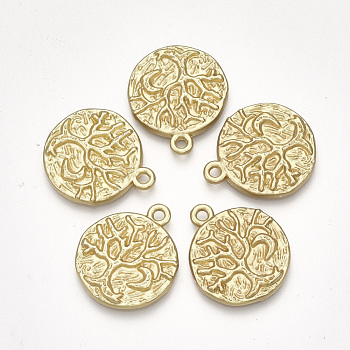 Alloy Pendants, Matte Style, Cadmium Free & Nickel Free & Lead Free, Flat Round with Tree of Life, Golden, 21x18x2mm, Hole: 2mm