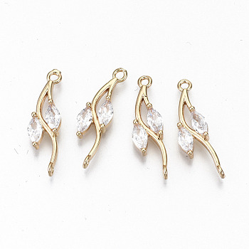 Brass Micro Pave Cubic Zirconia Links Connectors, Light Gold, Long-Lasting Plated, Cadmium Free & Lead Free, Clear, 23x6.5x3mm, Hole: 1mm