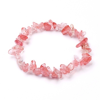 Cherry Quartz Glass Chip Beads Stretch Bracelets, Inner Diameter: 2-1/4 inch(5.6cm), Beads: 4~11mm
