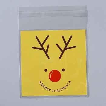 Christmas Cookie Bags, OPP Cellophane Bags, Self Adhesive Candy Bags, for Party Gift Supplies, Yellow, 13x10x0.01cm, 95~100pcs/bag