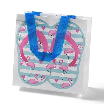 Summer Beach Theme Printed Flip Flops Non-Woven Reusable Folding Gift Bags with Handle, Portable Waterproof Shopping Bag for Gift Wrapping, Rectangle, Aqua, 9x19.8x20.5cm, Fold: 24.8x19.8x0.1cm