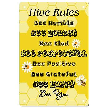 Rectangle Metal Iron Sign Poster, for Home Wall Decoration, Bees Pattern, 300x200x0.5mm