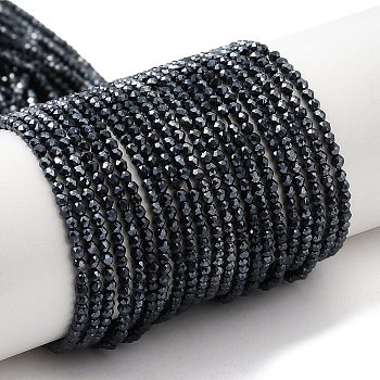 Electroplate Glass Beads Strands, Full Plated, Faceted Round, Black Plated, 2mm, Hole: 0.7mm, about 184~187pcs/strand, 14.45''(36.7cm)