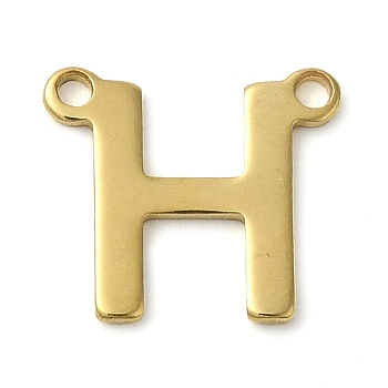 304 Stainless Steel Charms, Real 18K Gold Plated, Letter Charm, Letter H, 10x11x1mm, Hole: 1mm