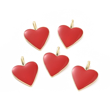 Brass Enamel Pendants, Long-Lasting Plated, Real 18K Gold Plated, Heart, Red, 24x19x1.5mm, Hole: 6x3mm