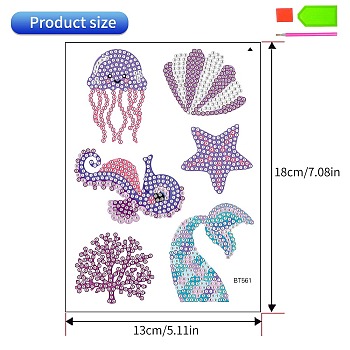 Ocean Animal Theme DIY Diamond Painting Stickers Kits for Kids and Adult Beginners, Cartoon Stickers Stick Paint with Diamonds, Sea Horse Octopus Shell, Violet, Sheet: 180x130mm
