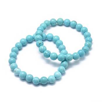 Natural Howlite Bead Stretch Bracelets, Dyed & Heated, Round, 2-1/8 inch~2-3/8 inch(5.5~6cm), Bead: 8mm