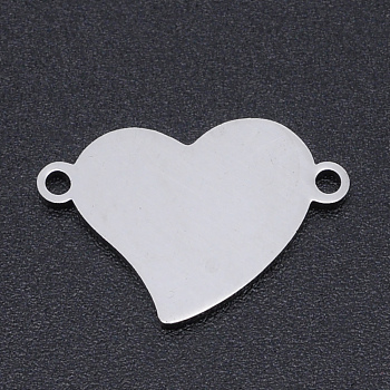 201 Stainless Steel Links Connectors, Manual Polishing, Laser Cut Links, Heart, Stainless Steel Color, 11.5x17.5x1mm, Hole: 1.4mm