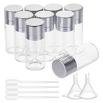 Glass Bead Containers, with Aluminum Lid, Disposable Plastic Transfer Pipettes, Mini Transparent Plastic Funnel Hopper, Silver, 2.15x5.2cm, 26pcs/box