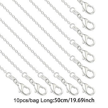 Brass Cable Chain Necklaces, for Beadable Necklace Making, Silver, 19.69 inch(50cm)