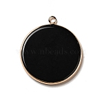 Natural Obsidian Pendants, Flat Round Charms, with Golden Plated Brass Frame, 35x31x3~3.5mm, Hole: 2.5mm(X-G-A213-01G-01)