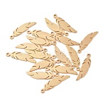 PVD Vacuum Plating 304 Stainless Steel Pendants, Feather, Real 18K Gold Plated, 24x6x1mm, Hole: 1.5mm(STAS-S054-17G)