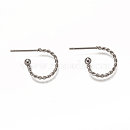 304 Stainless Steel Stud Earring Findings, Half Hoop Earrings, Twist Ring, Stainless Steel Color, 12.5x18.5x1.2mm, Pin: 0.7mm(STAS-L252-001P)