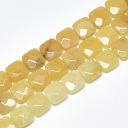 Natural Topaz Jade Beads Strands, Faceted, Square, 12x12x4.5~5mm, Hole: 1mm, about 17pcs/strand, 8.0''(G-S357-D02-12)