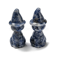 Natural Blue Spot Jasper Carved Healing Cat with Witch Hat Figurines, Reiki Energy Stone Display Decorations, 48~50x19~21mm(DJEW-D012-07D)