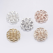 Brass Filigree Joiners Links, Long-Lasting Plated, Lead Free & Cadmium Free, Flower, Mixed Color, 21x1.5mm, Hole: 0.5mm(KK-F737-30-RS)