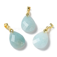 Natural Amazonite Pendants, Teardrop Charms, Faceted, with Ion Plating(IP) Golden Plated Brass Findings, 18x13x6mm, Hole: 4x3.3mm(G-Q005-02G-05)