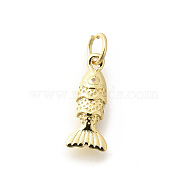 Rack Plating Brass Pave Natural Gemstone Fish Charms with Jump Rings, Long-Lasting Plated, Lead Free & Cadmium Free, Real 18K Gold Plated, 15x6.5x2.5mm, Hole: 3.5mm(KK-L225-013G)