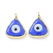 Handmade Evil Eye Lampwork Charms, with Real 18K Gold Plated Tone Brass Findings, Triangle Charm, Royal Blue, 12x13x4mm, Hole: 2mm(ZIRC-F136-07G-06)