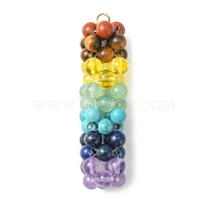 Chakra Gemstone Rectangle Pendants, Cluster Gems Charms with Fishing Thread Nylon Wire Wrapped, Mixed Dyed and Undyed, 45.5x10.5x10.5mm, Hole: 2.5mm(PALLOY-TA00064)