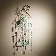 Metal Lotus Hanging Ornaments, Natural Green Aventurine Chip and Glass Cone Tassel Suncatchers for Home Garden Outdoor Decoration, 500mm(PW-WG48308-06)