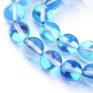 Synthetic Moonstone Beads Strands, Holographic Beads, Dyed, Round, Royal Blue, 8mm, Hole: 1mm, about 45~47pcs/strand, 14~15 inch(G-R375-8mm-B11)