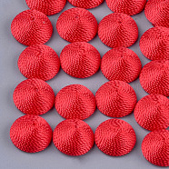 Polyester Thread Fabric Cabochons, Covered with ABS Plastic, Half Round/Dome, Red, 14.5x7mm(X-WOVE-T008-02B-01)