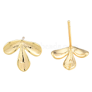 Brass Stud Earring Findings, with Horizontal Loops, Flower, Nickel Free, Golden, 10x12mm, Hole: 1.2mm, Pin: 0.8mm(KK-N231-417)