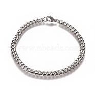 Men's Curb Chain, Twisted Chain Bracelets, Fashionable 304 Stainless Steel Bracelets, with Lobster Claw Clasps, Stainless Steel Color, 8-1/8 inch(20.5cm), 5mm(BJEW-E369-14B)