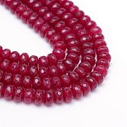Faceted Rondelle Dyed Natural White Jade Bead Strands, FireBrick, 8~9x5~6mm, Hole: 1mm, about 70pcs/strand, 14.5 inch(G-R343-6x8-07)