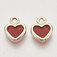 Light Gold Plated Alloy Charms, with Enamel, Heart, Red, 12.5x10x2.5mm, Hole: 1.8mm(X-ENAM-T009-10A)
