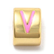 Brass Enamel Beads, Real 18K Gold Plated, Long-Lasting Plated, Lead Free & Cadmium Free, Half Round, Letter V, 11x8x8mm, Hole: 2.7mm(KK-Z027-01G-03)