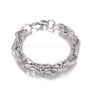 304 Stainless Steel Rope Chain Bracelets, with Lobster Claw Clasps, Stainless Steel Color, 8-1/8 inch(20.5cm)(BJEW-I274-09S)