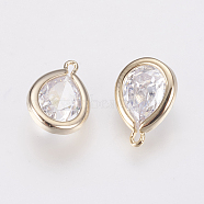 Brass Micro Pave Cubic Zirconia Charms, Long-Lasting Plated, teardrop, Nickel Free, Real 18K Gold Plated, 11x8x3.5mm, Hole: 0.7~1.2mm(X-ZIRC-F081-10G)