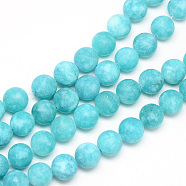 Natural White Jade Bead Strands, Dyed, Frosted, Round, Dark Turquoise, 10~11mm, Hole: 1.5mm, about 38~39pcs/strand, 14.9 inch(X-G-R297-10mm-45)