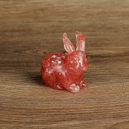 Resin Rabbit Display Decoration, with Watermelon Stone Glass Chips inside Statues for Home Office Decorations, 70x50x70mm(PW-WG86620-17)