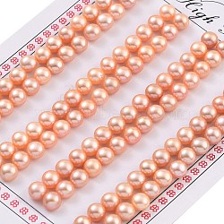 Grade 6A Natural Cultured Freshwater Pearl Beads, Half Drilled, Half Round Beads, Pink, 5.5~6x4mm, Hole: 1mm(PEAR-N018-6A-5560B)